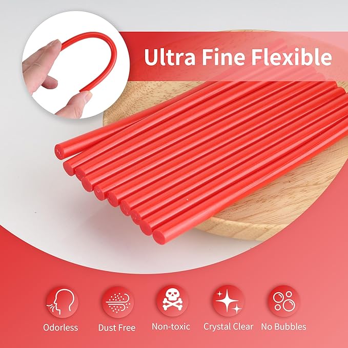 MATUFF Red Hot Glue Sticks Mini 0.27" x 5.9 inches, Colored Hot Melt Mini Glue Sticks for All Temperature Mini Glue Guns, for DIY Craft Arts and Wedding Cards, Stamp Sealing, Bulk Red hot Glue 60 Pack-DeskLoop Office