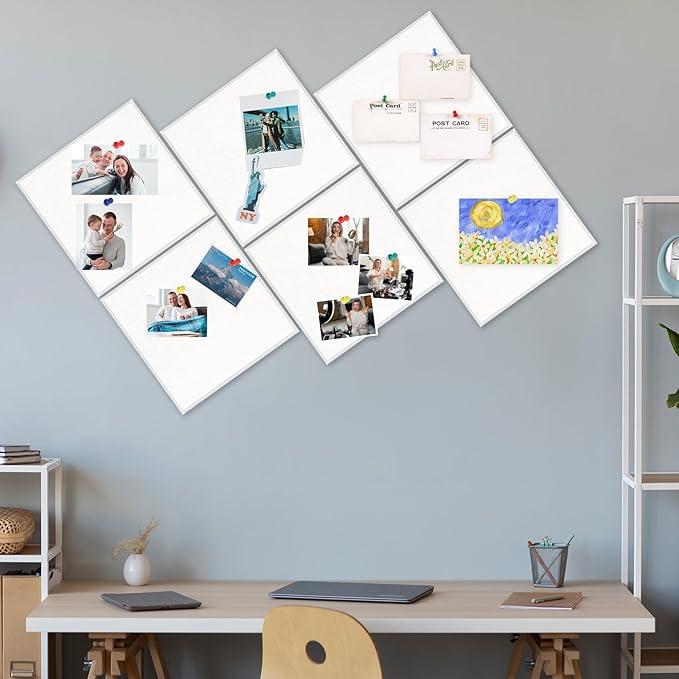 Large Cork Board 36" x 24", 6 Pack Felt Wall Tiles with Colored Pushpins, Bulletin Board with Removable Self-Adhesive Strips, Pin Board Cork Boards for Walls Office Home-White-DeskLoop Office