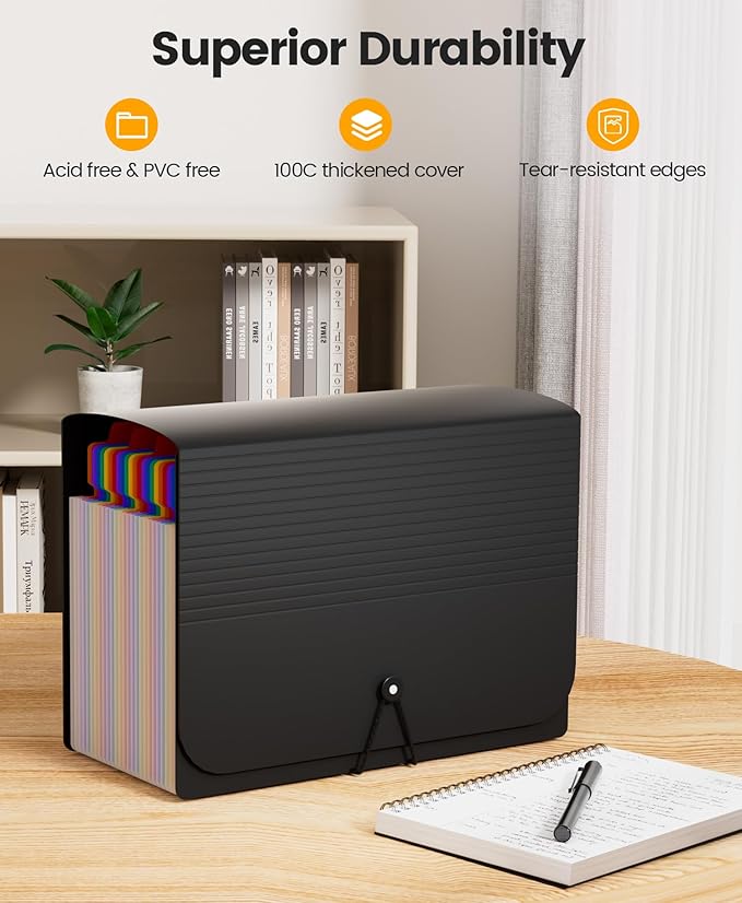 Sooez 26-Pocket Accordion File Organizer, Upgraded Expanding File Folder with Unobstructed A-Z Tabs, Premium Bill Tax Receipt Document Organizer Storage for Letter/A4 Size Paper, School Office & Home-DeskLoop Office