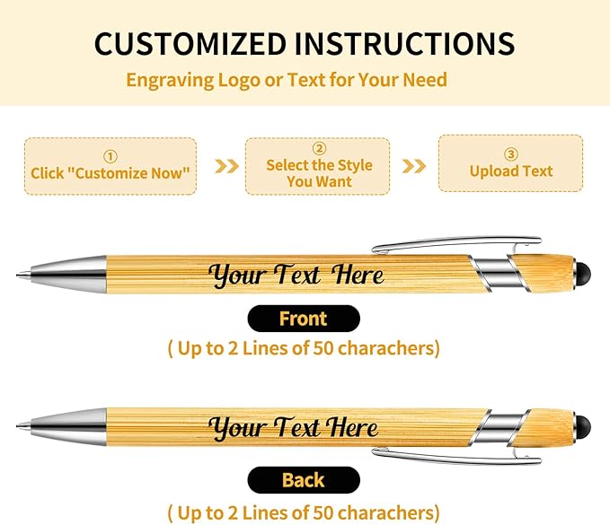 Bamboo Personalized Ballpoint Pens with Stylus - Customizable by Name, Ideal Gifts for Nurses, Women, Men & Teachers - Black Ink, 150 Pcs