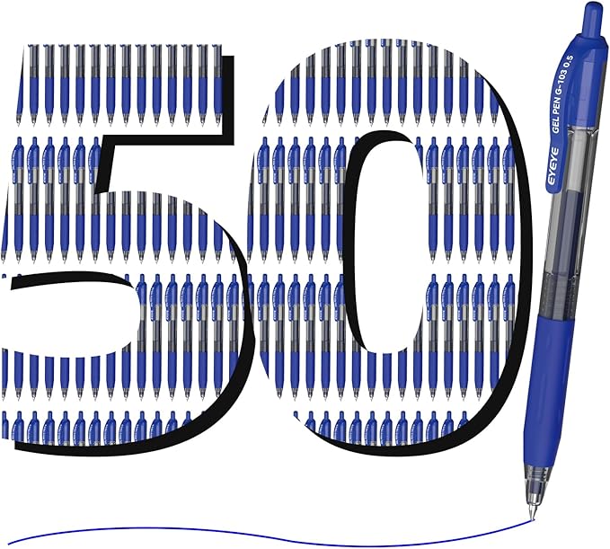 EYEYE G-103 Retractable Gel Pen 0.5mm, 50 Pack Extra Fine Point Blue Ink Pens Quick Drying, Ballpoint Pen Fine Point Smooth Writing Pens for for Office School Supplies-DeskLoop Office