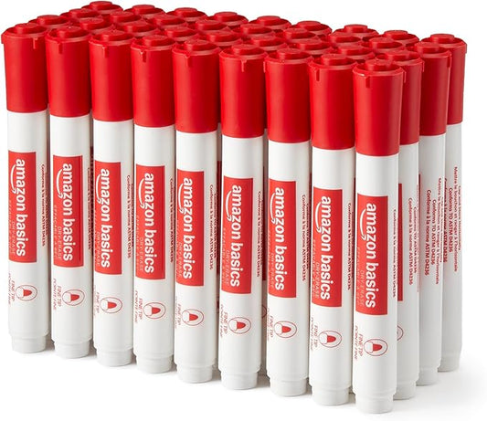 Amazon Basics Low-Odor Dry Erase Whiteboard Markers, Fine Tip, Red, 36 Count-DeskLoop Office