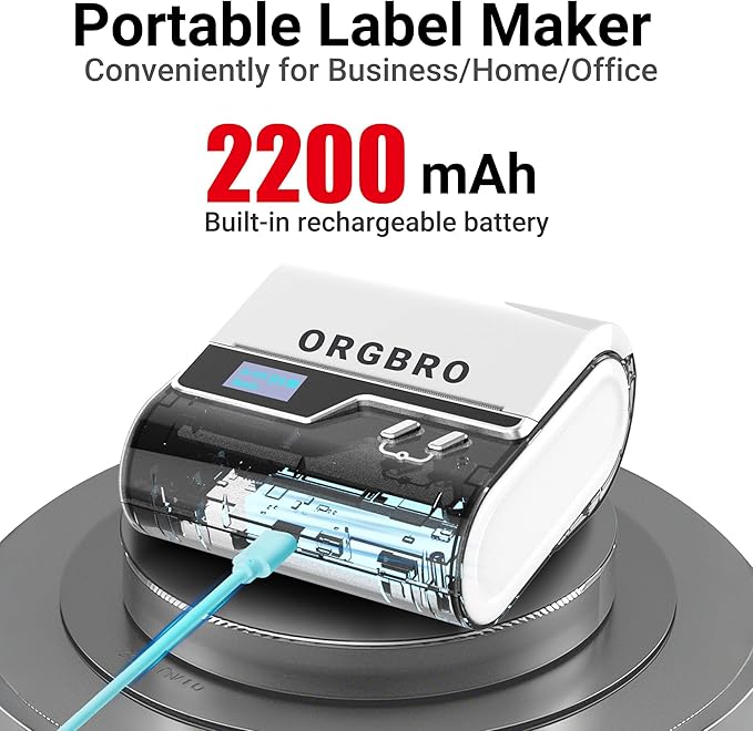 ORGBRO Z3 Label Maker Machine with Tape, 3 Inch Bluetooth Thermal Label Printer, Portable Sticker Printer for Small Business, Office, Home Organization, Barcode, Address, Compatible with Phones & PC-DeskLoop Office