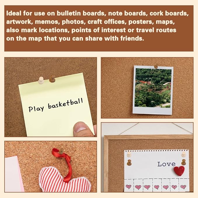 50 Pcs Wooden Push Pins, Decorative Thumb Tacks, Push Pins for Cork Board Head Pin Wood Map Tacks Marking Pin, Wood Thumb Tacks Decorative for Bulletin Boards Craft Projects with Storage Box, Coffee-DeskLoop Office