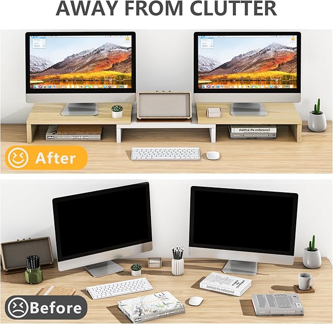 TAVR Dual Monitor Stand Riser, Computer Monitor Stands for 2 Monitors, Extra Long Multifunctional Desktop Organizer Riser for Computer, Laptop, PC, Printer, TV, Max 48.2" Length, Oak-DeskLoop Office
