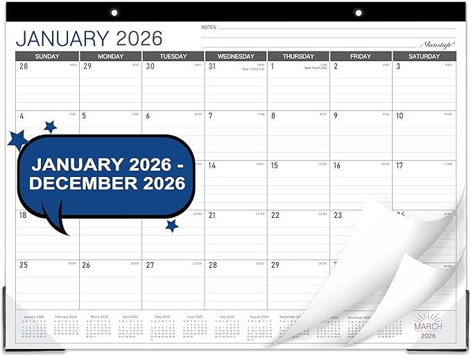 2026 Desk Calendar - Desk/Wall Calendar 2026, JAN 2026 - DEC 2026, 2026 Calendars 12 Month, Desk Calendars with Corner Protectors, Large Ruled Blocks, Thick Paper, Colorful, 14.6" x 11.5", Desktop Calendar for Daily Organizer-DeskLoop Office