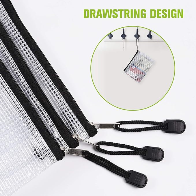 12 Pcs Plastic Mesh Zip File Bags, Waterproof Tear-Resistant Document File Folders, B8 Size Zipper Documents Pouch Document Organizer Bags for School Office Home Travel Storage(5×4.1 Inch)-DeskLoop Office