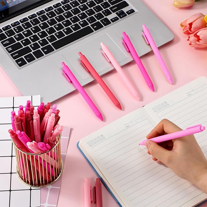 100 Pcs Ballpoint Pens Bulk Retractable Writing 1. 0 mm Black Ink Cute Pens Smooth Writing Color Fancy Gift for Teacher Student Employee Office School Home Baby Shower Supplies (Pink Series)-DeskLoop Office