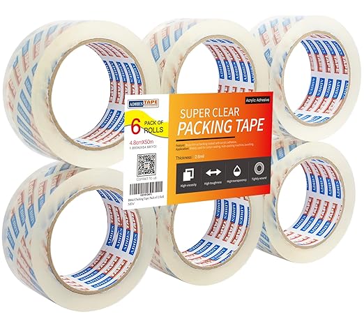 ADHES Packing Tape Shipping Tape Packaging Tape for Moving Boxes Heavy Duty Clear, 50M Length 4.8cm Width,2.6Mil Thickness-DeskLoop Office