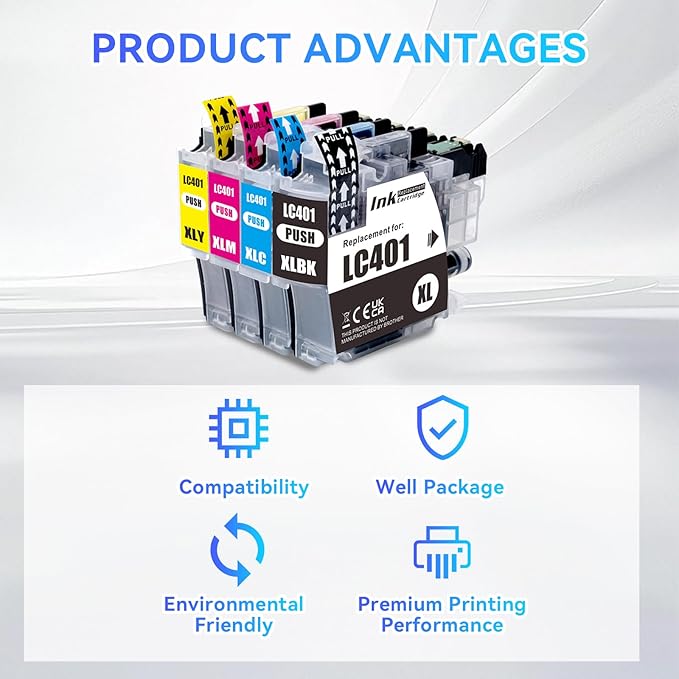 LC401XL Ink Cartridges for Brother Printer 4 Pack Work with Brother MFC-J1010DW MFC-J1012DW MFC-J1170DW Printer (1 Black, 1 Cyan, 1 Magenta, 1 Yellow)-DeskLoop Office