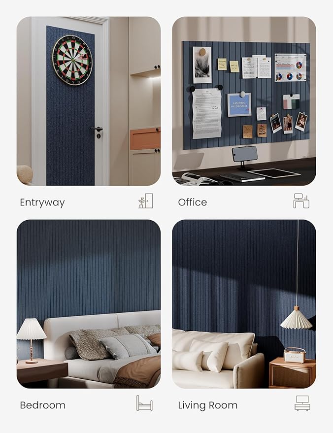 Bumusty Large Cork Board Alternative-36 x24 Felt Bulletin Board Tiles, with 30 Pushpins, 40 Adhesive Tabs, 6-Pack Slat Wall Paneling, Cork Boards for Office Push Pin Board Felt Board-Denim Blue-DeskLoop Office