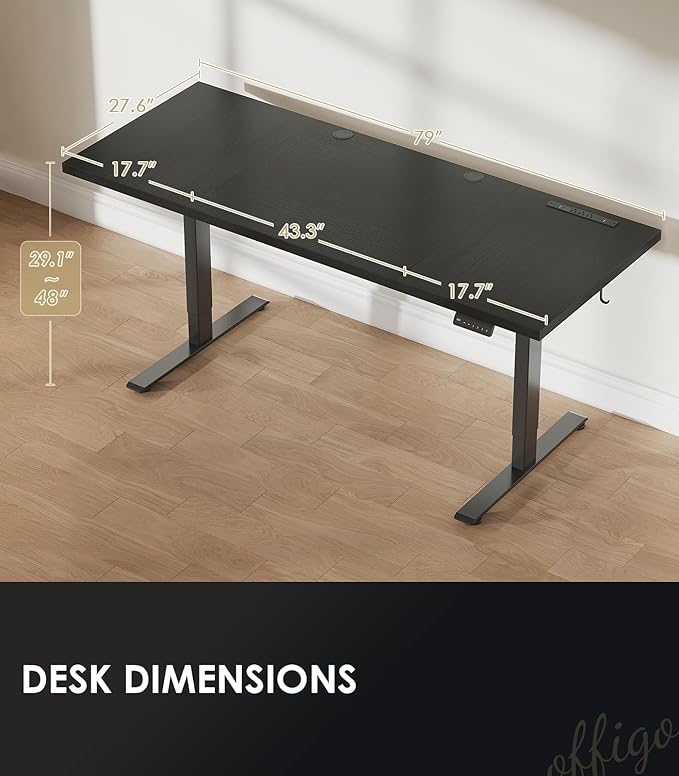 OffiGo Electric Standing Desk with 3-Piece Board, 79 Inch Height Adjustable Large Desk with Power Outlets, Sit Stand Table, Writing Computer Desk for Home, Office, Workstation, Black-DeskLoop Office