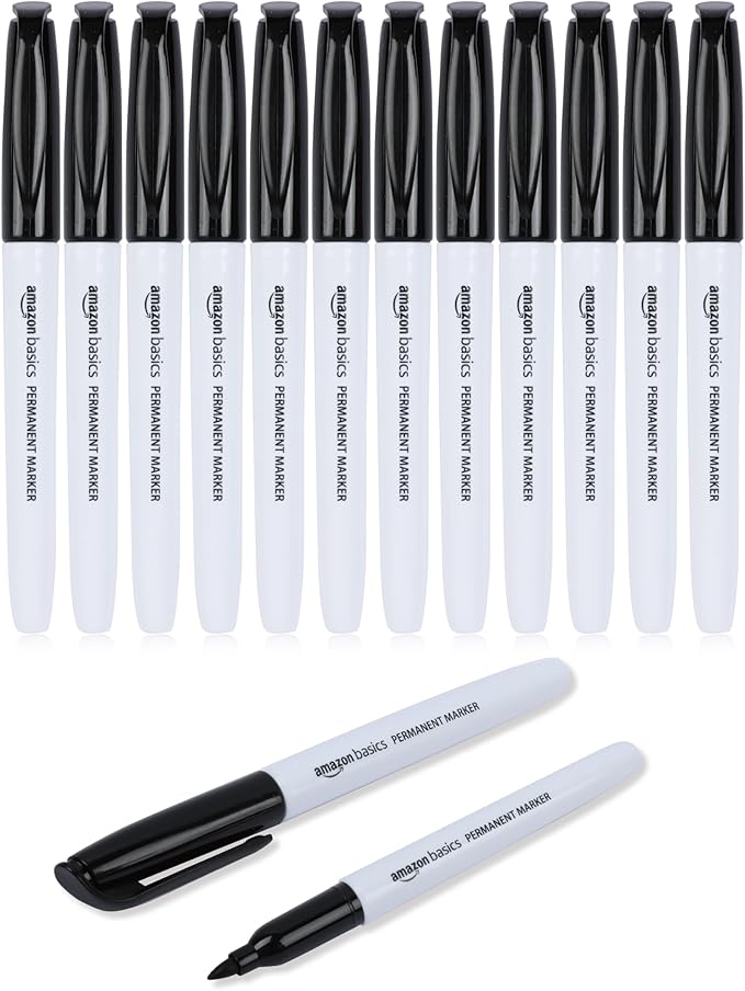 Amazon Basics Fine Tip Point Permanent Markers for Office, School, and Home Use, Black, 12 Pack-DeskLoop Office