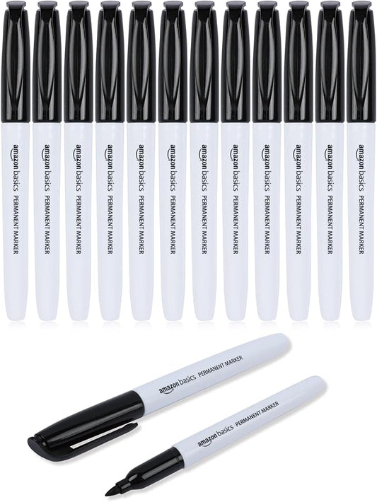 Amazon Basics Fine Tip Point Permanent Markers for Office, School, and Home Use, Black, 12 Pack-DeskLoop Office