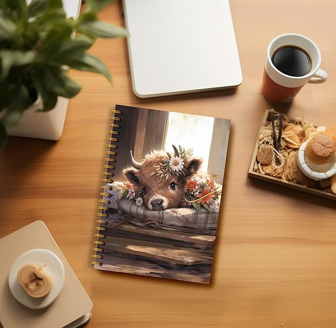 Highland Cow Notebook Journal - Spring Highland Cow Gifts, Daisy Floral Spiral Journal Notebook 5.5×8.3, Cow Gifts for Women, Cow Gifts for Cow Lovers, 164 Pages-DeskLoop Office