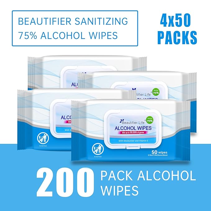 75% Alcohol Wet Hand Sanitizing Wipes - With Aloe, Moisturizer, and Vitamin E Formula - Premium Sanitizer for Travel, Home, Office, and School Use (Aloe, 200)-DeskLoop Office