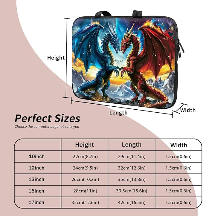 Laptop Sleeve Case Bag 15 inch, Blue Red Dragons Slim Carrying Case Durable Handbag Travel Laptop Bag for 15 inch MacBook Air M3/M2/15 Pro/Surface Laptop 7/6/5/4/3/ Dell XPS 15 Plus