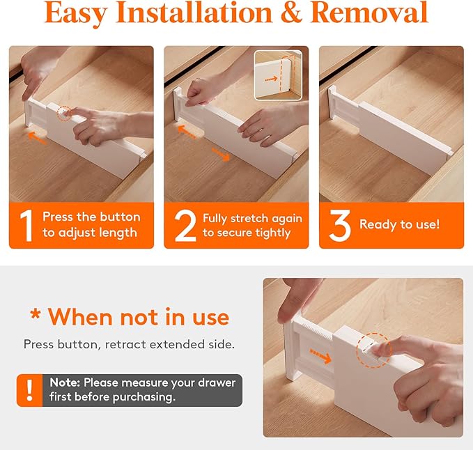 Lifewit 6 Pack Drawer Dividers 4" High, 11-17" Adjustable Drawer Organizers for Clothes, Expandable Dresser Separators in Bedroom/Bathroom/Kitchen/Fridge/Office Organization and Storage, Beige-DeskLoop Office