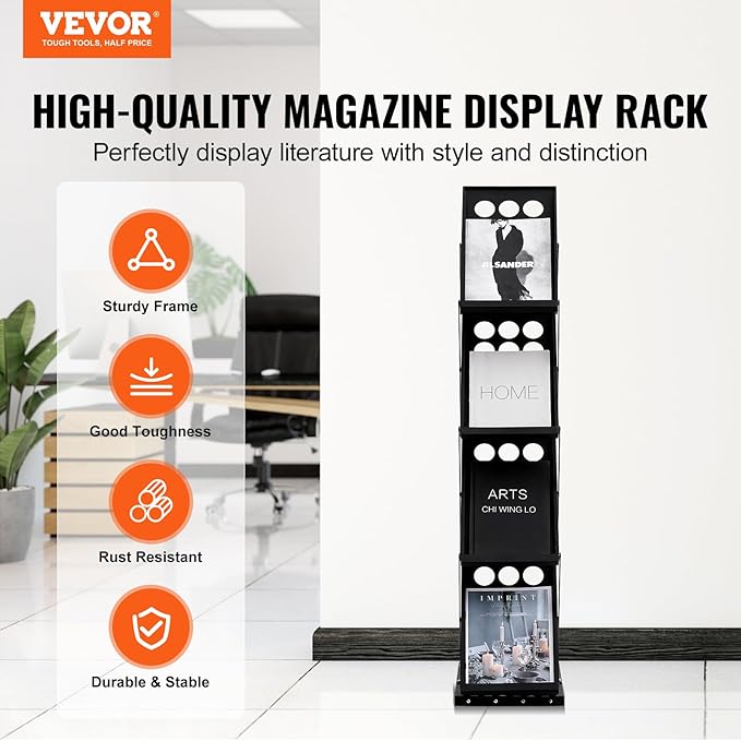 VEVOR Foldable Magazine Display Rack, 4-Tier Brochure Literature Display Stand, Portable Catalog Brochure Holder Stand with Carrying Bag for Office Trade Show Exhibitions, 4 Pockets-DeskLoop Office