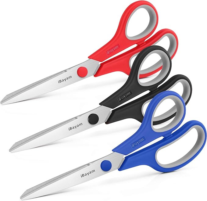 Scissors, iBayam 8" All Purpose Scissors Bulk 3-Pack, Ultra Sharp 2.5mm Thick Blade Shears Comfort-Grip for Office Desk Accessories Sewing Fabric Home Craft School Supplies, Right/Left Handed-DeskLoop Office