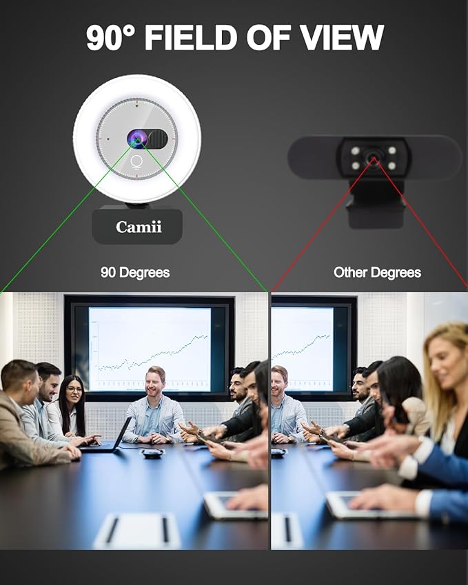 2K Webcam with Light, HD Webcam for PC with Built-in Privacy Cover, Adjustable Brightness, Noise Reduction Mics, for Zoom Skype Teams Laptop and Google Meet-DeskLoop Office