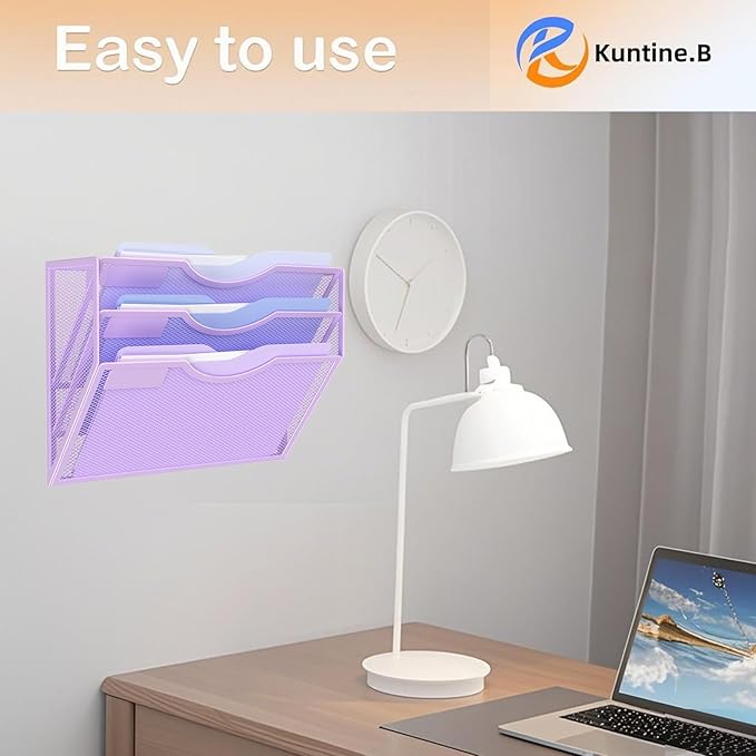 Kuntine.B 3 Pocket Wall File Holder Organizer Office Hanging Magazine Holder Wall File Organizer for Office Home (Purple, 3 Tier)-DeskLoop Office