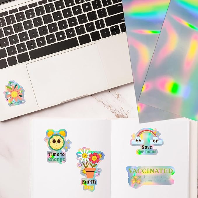 Printable Holographic Silver Sticker Paper, Laser & Inkjet Printable 8.5 x 11 Inches Dries Quickly Stickers Rainbow Vinyl Label 22 pcs-DeskLoop Office