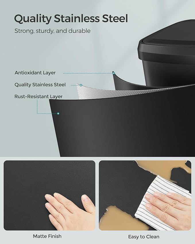 SONGMICS Kitchen Trash Can, 18-Gallon Stainless Steel Garbage Can, with Stay-Open Lid and Step-on Pedal, Soft Closure, Tall, Large and Space-Saving, Black ULTB520B68-DeskLoop Office