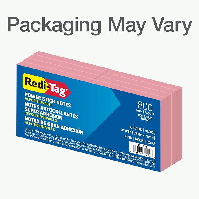 Redi-Tag Sticky Notes, 3 x 3 inch, Power Stick Notes, 8 Pack, Super Strong - Image 7