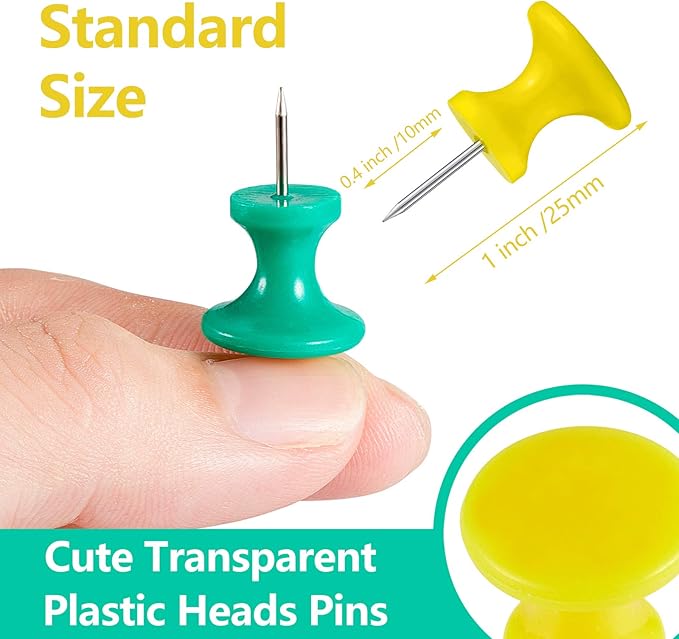 Outus 100 Pcs Giant Push Pins Large Thumb Tacks Plastic Heads 1 Inch Jumbo Push Pins for Cork Board Map Posters Office School(Red, Yellow, Blue, Green, White)-DeskLoop Office