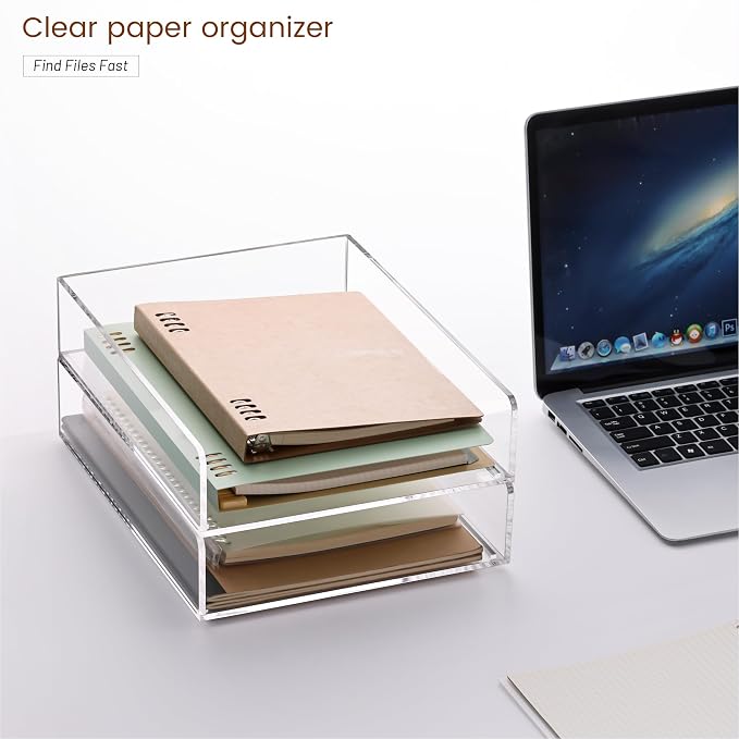 HeZone Paper Organizer Letter Tray, Acrylic Desk Organizer, Stackable Paper Tray - Image 7