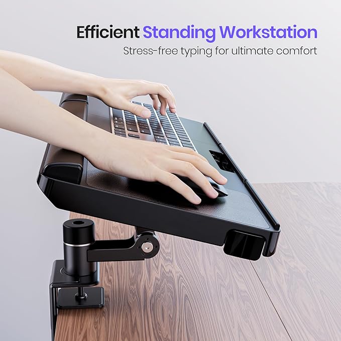 Klearlook Upgraded Adjustable Keyboard Tray for Above Desk & Under Desk Use - Ergonomic Sit-Stand Keyboard Riser with 360° Rotation, 24.4"×10" Keyboard Stand with Wrist Rest & Storage Drawer - Black-DeskLoop Office