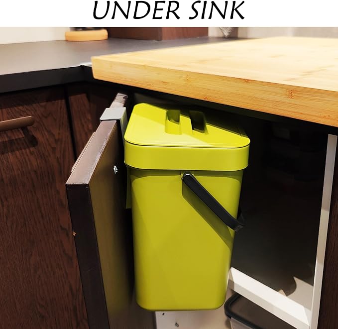 stonespace Small Kitchen Trash Can with Lid, Compost Bin Indoor Kitchen Sealed, Under Sink Trash Can, 5 L/1.3 Gallon Plastic Trash Bin, Green-DeskLoop Office
