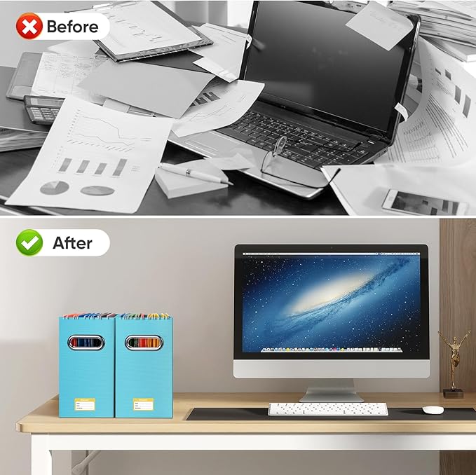 BALEINE File Organizer Box, Cardboard File Folder Organizer with Handle for Letter Size, Portable Collapsible Hanging Filing Box for Home Office Document Storage (4 Pack, Blue)-DeskLoop Office