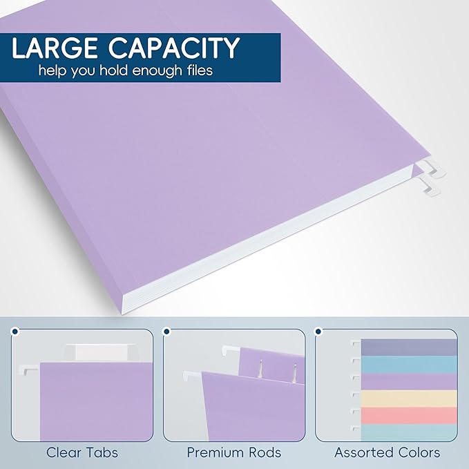 Hanging File Folders, 25 Pack Letter Size File Folders with 1/5-cut Tabs, Office Essentials for Filing Cabinet & Desk Storage-DeskLoop Office
