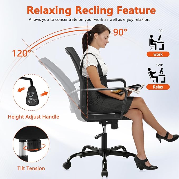 CLATINA Ergonomic Rolling Mesh Desk Chair with Executive Lumbar Support and Adjustable Swivel Design for Home Office Computer Black 4 Pack-DeskLoop Office