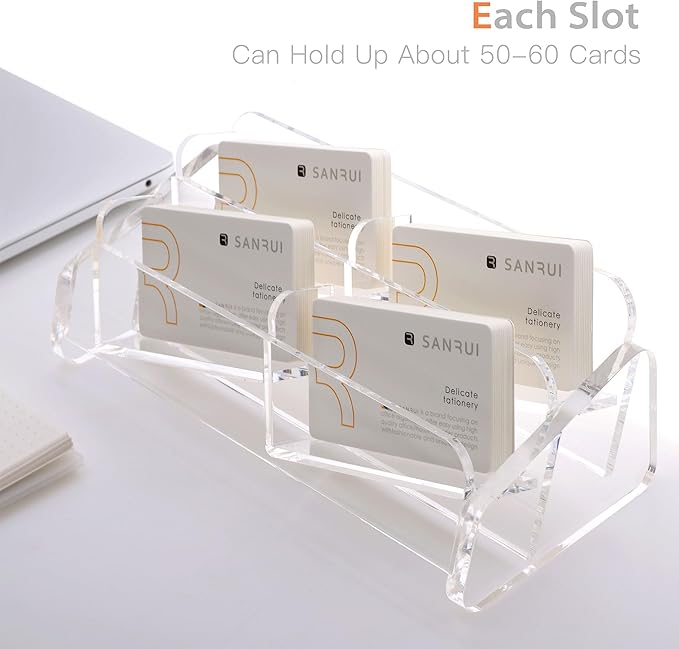 SANRUI Business Card Holder for Desk, Slant Clear Acrylic Desktop Cards Organizer, 2 Tier 4 Slots, Holds 240 Cards-DeskLoop Office
