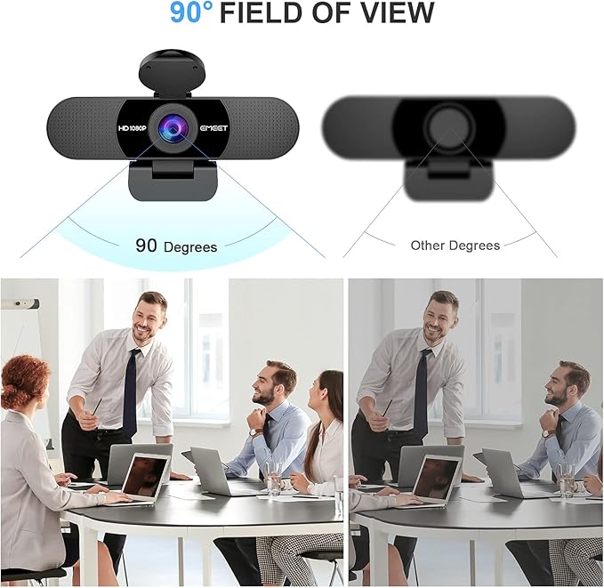 EMEET 1080P Webcam with Microphone, C960 Web Camera, 2 Mics Streaming Webcam, 90°FOV Computer Camera, Plug and Play USB Web Cam for Online Calling/Conferencing, Zoom/Teams/Facetime/YouTube, Laptop/PC-DeskLoop Office