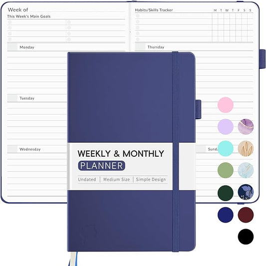 Undated Weekly Planner for 2025, Forvencer Simplified Weekly & Monthly Calendar Planner, Cute Daily Organizer Notebook, Agenda Journal to Track Goals & Tasks, Start Anytime, A5 Size, Navy Blue-DeskLoop Office