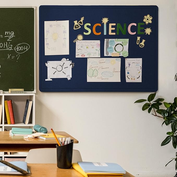 Large Bulletin Board - 48 x 36 Inches, Decorative Felt Pin Board for Wall - 4' x 3' Foldable Photo Display Board with Self-Adhesive Tape, Includes 20 Push Pins - Dark Blue-DeskLoop Office