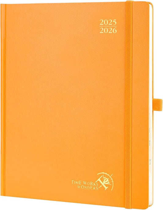 POPRUN Planner 2025-2026, (Large 8.5'' x 10.5'' Hard Cover) Academic Calendar (July 25-June 26) Daily Weekly and Monthly Appointment Book with Hourly Time Slots, Monthly Tabs, 100 GSM - Orange-DeskLoop Office
