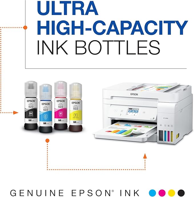 Epson EcoTank ET-2800 Wireless Color All-in-One Cartridge-Free Supertank Printer & 522 EcoTank Ink Ultra-high Capacity Bottle Black (T522120-S)-DeskLoop Office