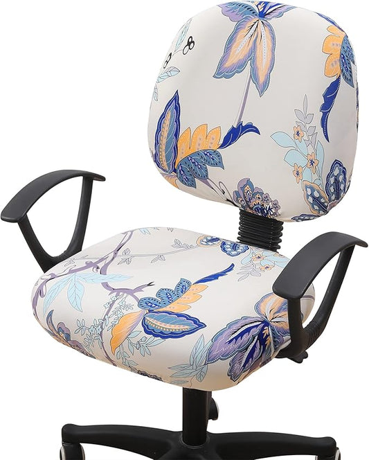 Smiry Stretch Printed Office Computer Chair Covers, Universal Washable Removable Desk Rotating Chair Slipcovers Protector, Seat + Backrest Cover - Beige-DeskLoop Office