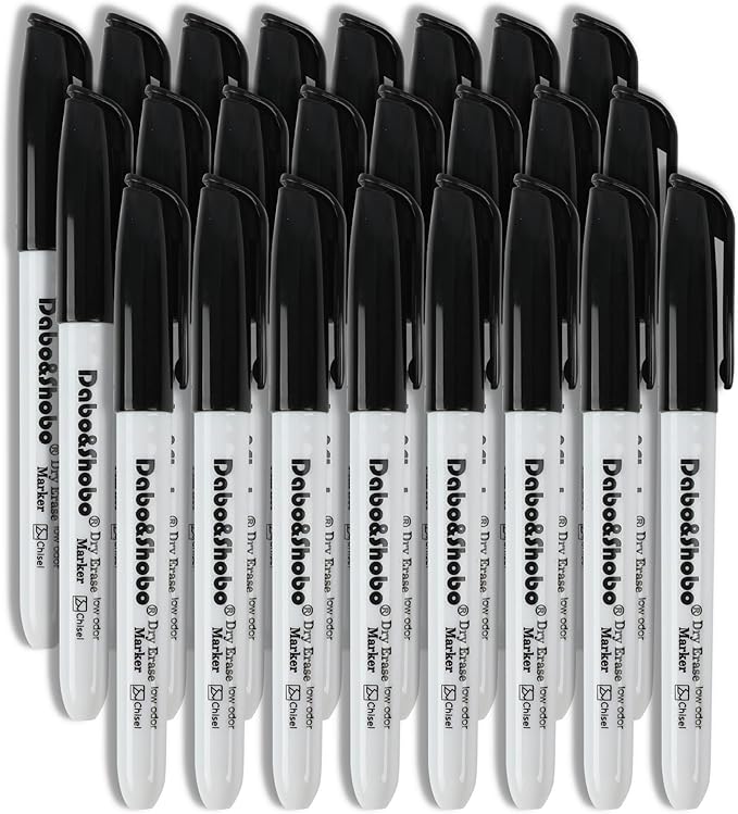 Dabo&Shobo Dry Erase Markers 24 Pack, Low Odor Black Whiteboard Markers, Chisel Tip, Perfect for Writing on Whiteboard Mirrors Glass In School, Office&Home…-DeskLoop Office