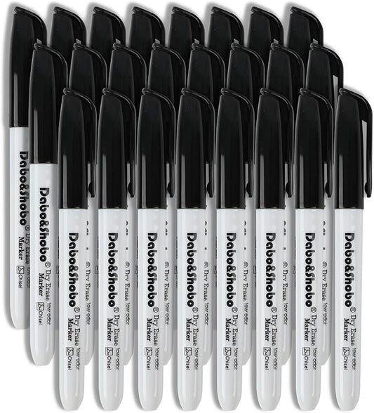 Dabo&Shobo Dry Erase Markers 24 Pack, Low Odor Black Whiteboard Markers, Chisel Tip, Perfect for Writing on Whiteboard Mirrors Glass In School, Office&Home…-DeskLoop Office