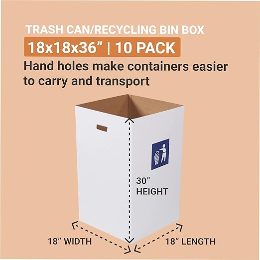 AVIDITI Cardboard Trash Cans and Recycling Bins, 40 Gallon 18"L x 18"W x 30"H (10-Pack) Reusable or Disposable Pop Up Garbage Boxes Container for Party, Parties, Recycle, Outdoor Events, Heavy Duty, Waste-DeskLoop Office