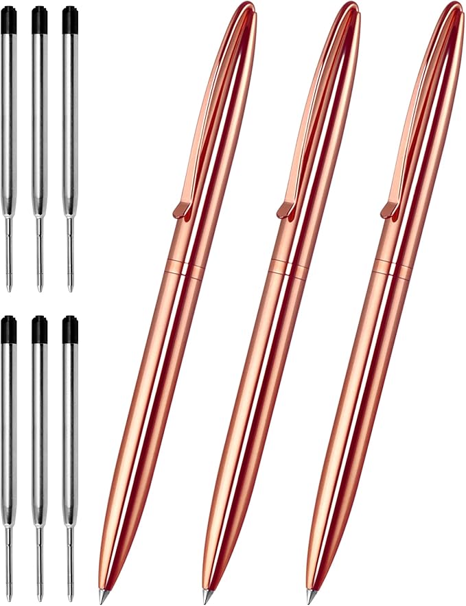 Cambond Ballpoint Pens, Guest Pen Stainless Steel Nice Pens for Guest Book Uniform Christmas Gift - Black Ink (1.0mm Medium Point), 3 Pens with 6 Extra Refills (Rose Gold),3 Count (Pack of 1)-DeskLoop Office
