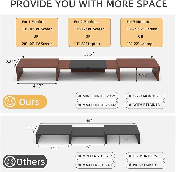 WESTREE Triple Monitor Stand Riser - Extra Long, Adjustable Length & Angle, 3 Shelf Desktop Storage for 1-3 Monitors-DeskLoop Office