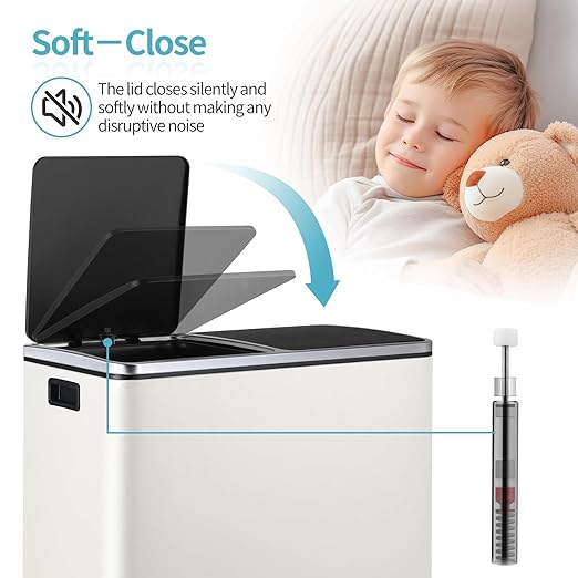 16 Gallon Rectangular Stainless Steel Trash Can, Dual Compartment Garbage Bin with Recycling Combo, Metal Dustbin Lid, Removable Liner, Indoor Hands Free Waste Bucket for Kitchen Home-DeskLoop Office