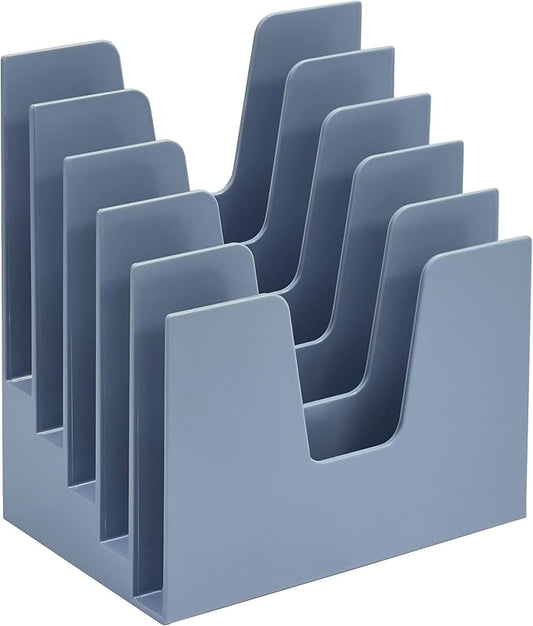 Acrimet 5 Section Incline File Sorter Organizer, Mail, Folder, Letter Desk Organizer, Rack for Office Organization Desktop (Plastic) (Solid Blue Color)-DeskLoop Office